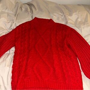 Red Cable Knit Women's Sweater